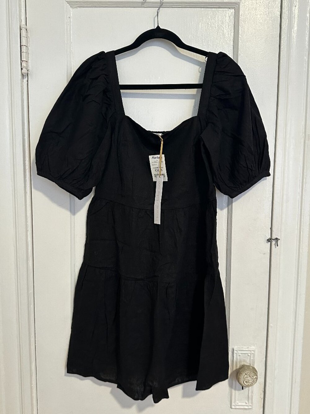 Black puff-sleeved A-line dress *NWT*